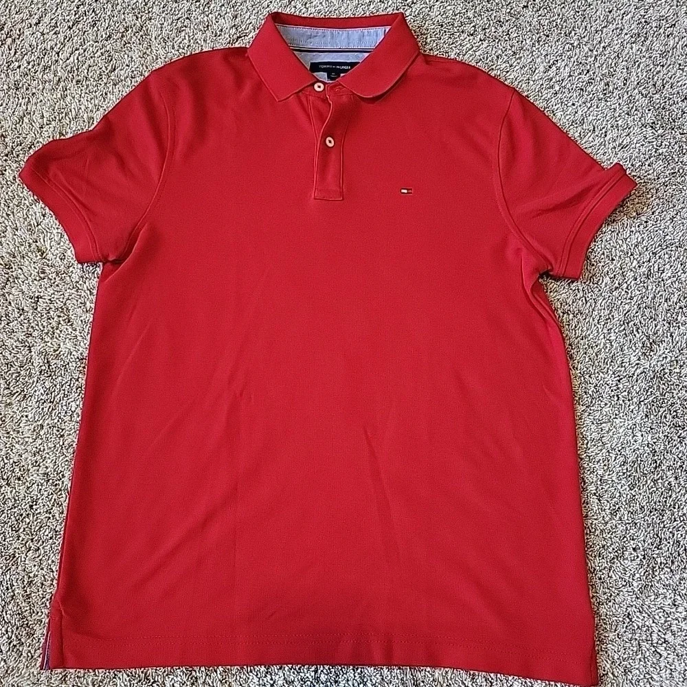 TOMMY‎ HILFIGER Polo Shirt Medium Men Red Classic Fit Short Sleeve Logo